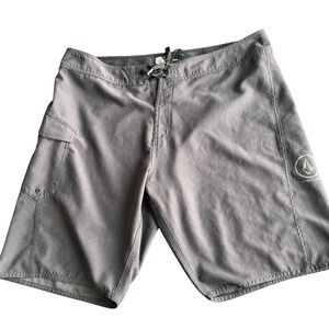Volcom Mens Logo Board Shorts 38 XL Charcoal Grey Black Surf Trunks Swim Beach